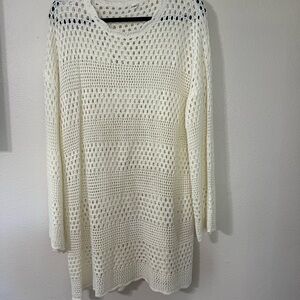 Cream Open-Knit Women's Sweater Tunic